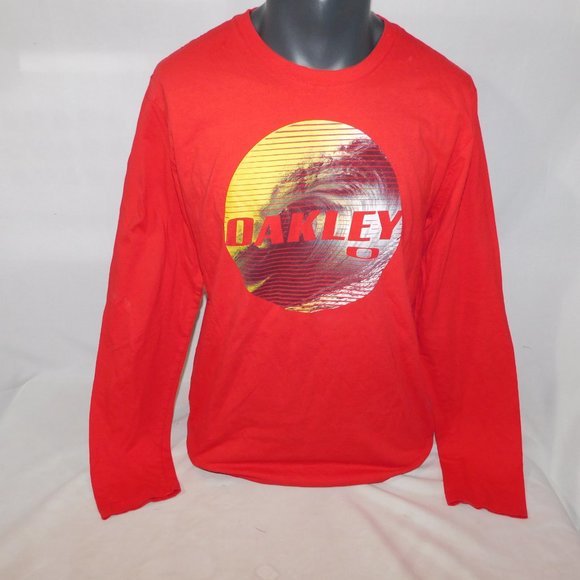 Oakley Mens L Red Long Sleeve Wave Circle Graphic crew neck Long Sleeve T Shirt - Picture 4 of 6